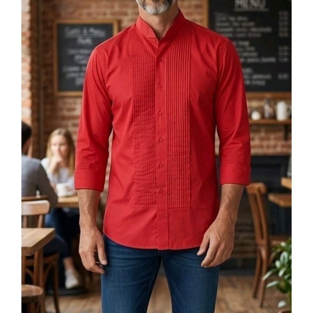 Vintage Classix Mens Red Pleated Tuxedo Shirt Formal Party Wear Excellent Sz L